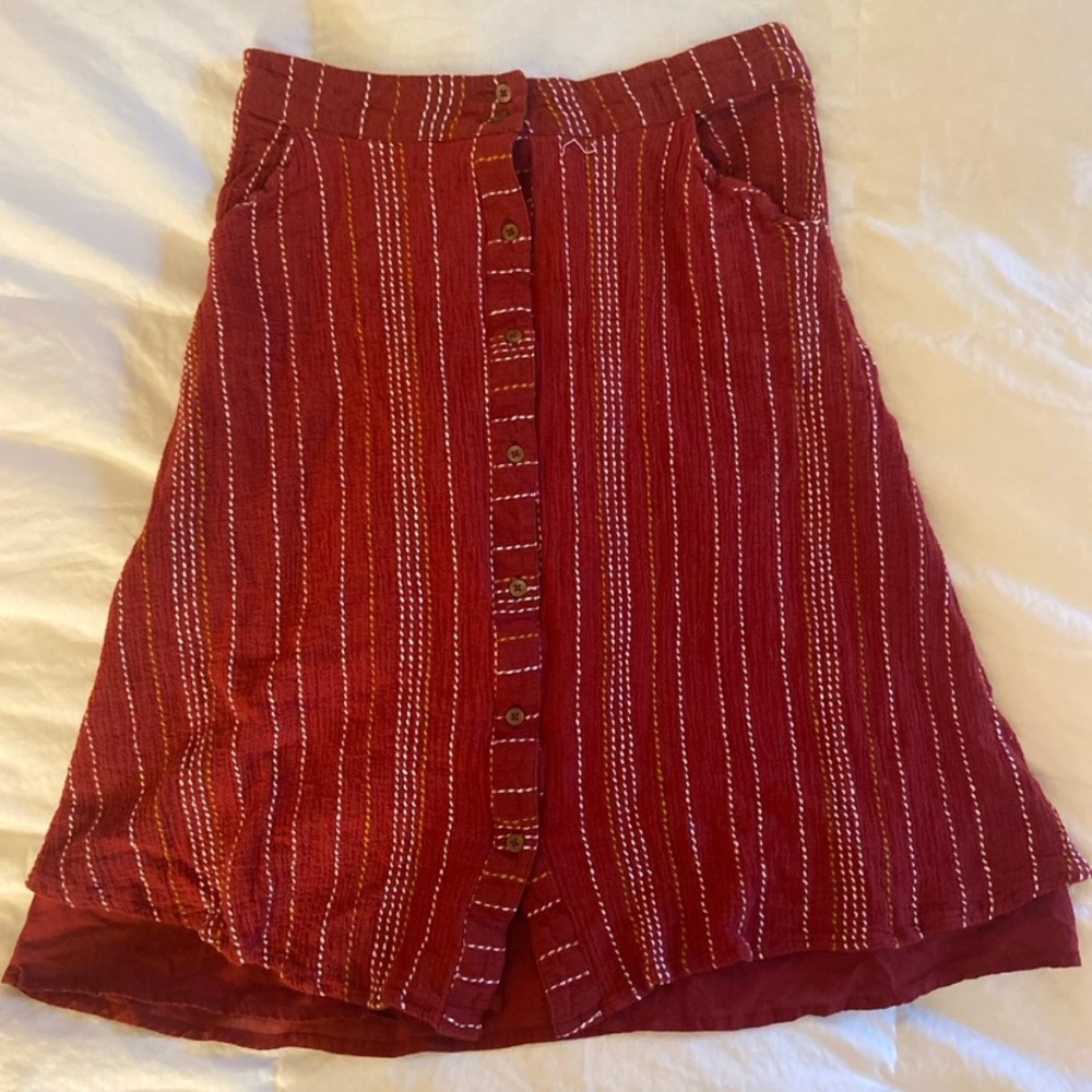 100 Cotton Red Midi Skirt with Pockets!!!